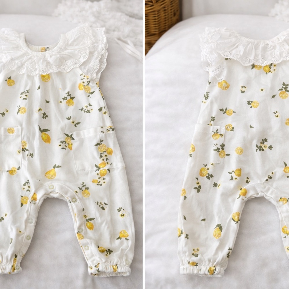 Jessica Simpson Baby Lemon Print Romper – Size 3–6M